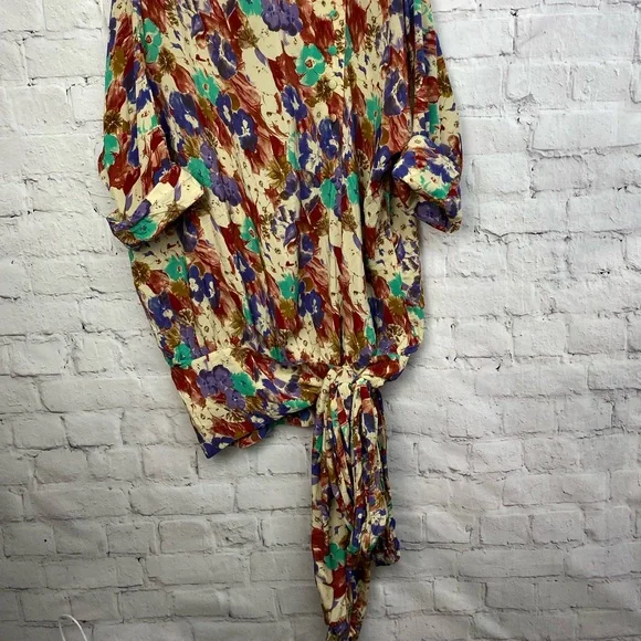 DROOPY & BROWNS Vintage 80s rare floral tie side blouse top one size 12-16 - Picture 2 of 6